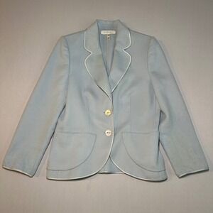 Escada Blazer Jacket Women's‎ US 8 38  Baby Blue Virgin Wool Trim Pearl Buttons